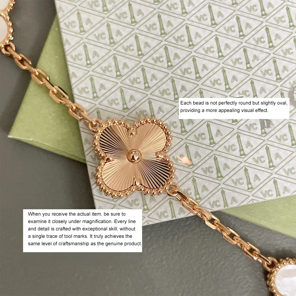 White Mother-of-Pearl and Guilloché Five-Motif Rose Gold-Plated Clover Bracelet - Image 6