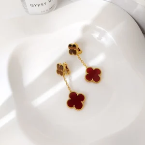 Red Agate Clover Earrings
