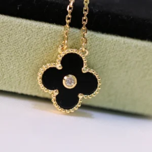 Black Onyx Pavé Clover Necklace