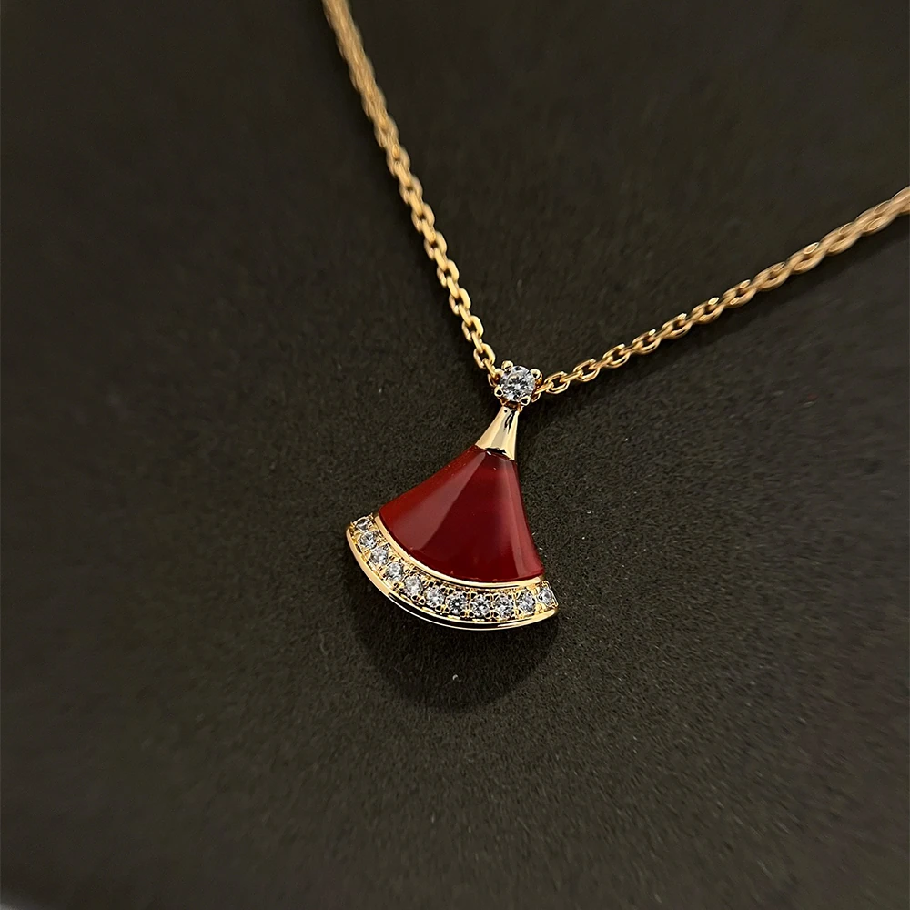 Carnelian Fan Pavé Necklace