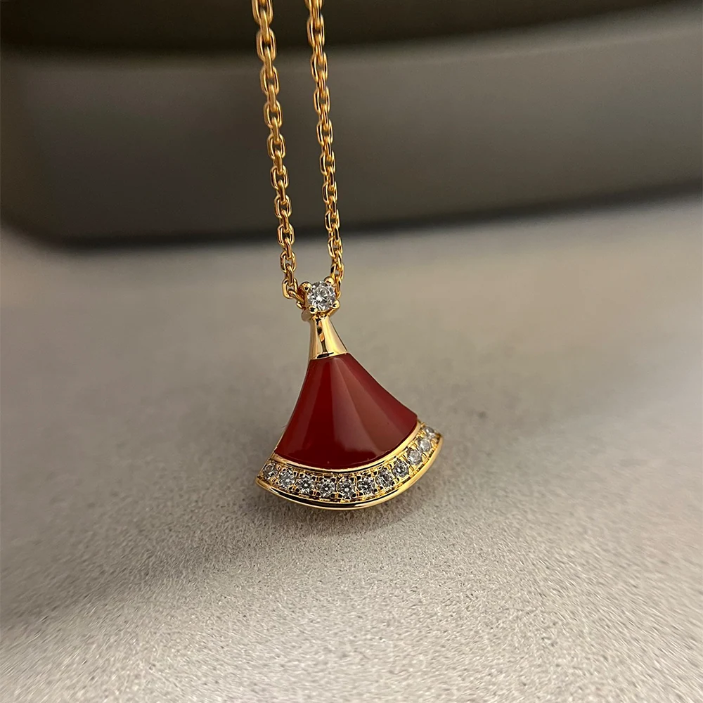 Carnelian Fan Pavé Necklace