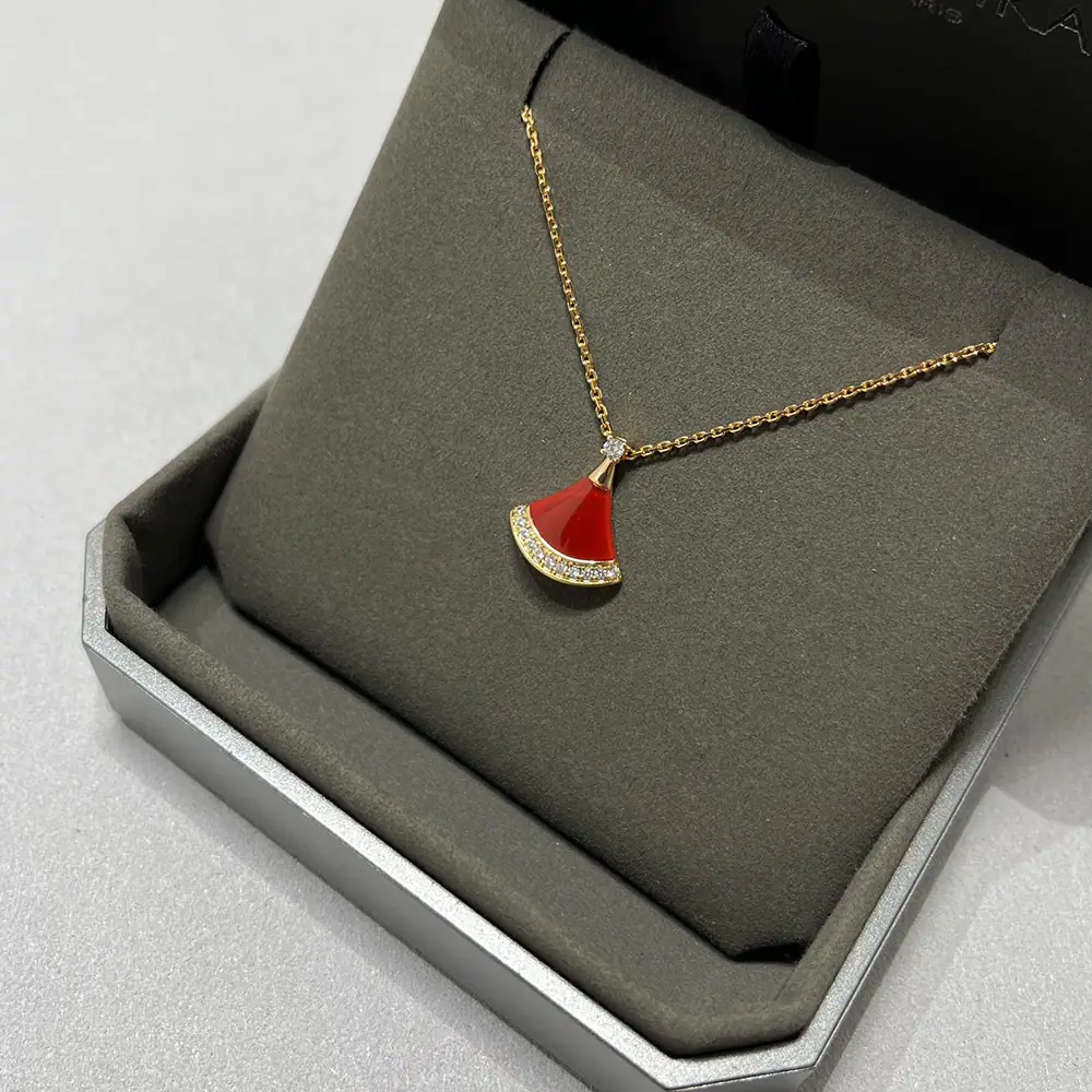 Carnelian Fan Pavé Necklace