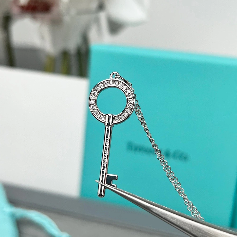 Oval Openwork Pavé Mini Key Necklace