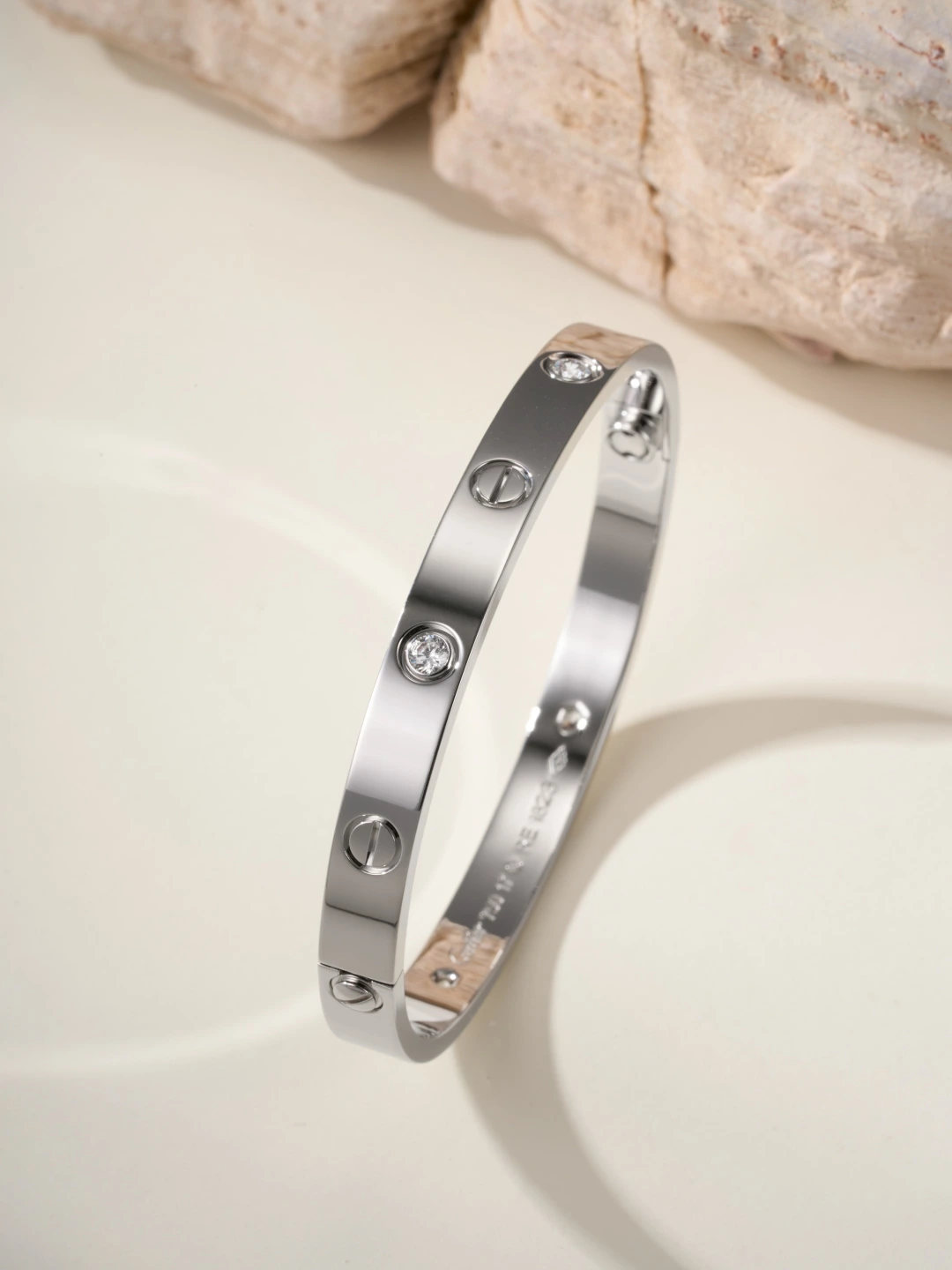 Wide Screw Motif Four-Pavé Bracelet