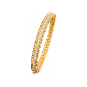 Perlée Three-Row Diamond Gold-Plated Bangle