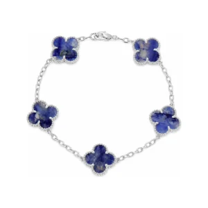 Blue Pietersite Five-Motif White Gold-Plated Clover Bracelet