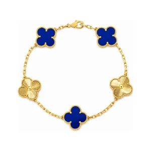 Lapis Lazuli and Guilloché Five-Motif Gold-Plated Clover Bracelet