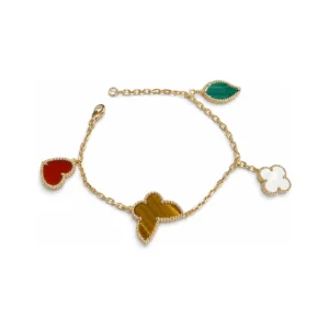 Lucky Four-Motif Natural Stone Adjustable Gold-Plated Bracelet