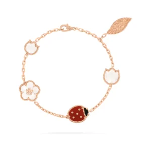 Lucky Spring Mother-of-Pearl and Carnelian Five-Motif Rose Gold-Plated Bracelet
