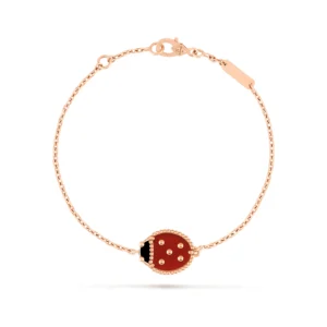 Lucky Spring Closed-Wing Carnelian Ladybug Rose Gold-Plated Bracelet