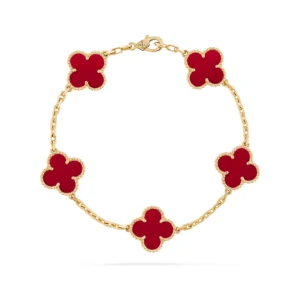 Carnelian Five-Motif Gold-Plated Clover Bracelet