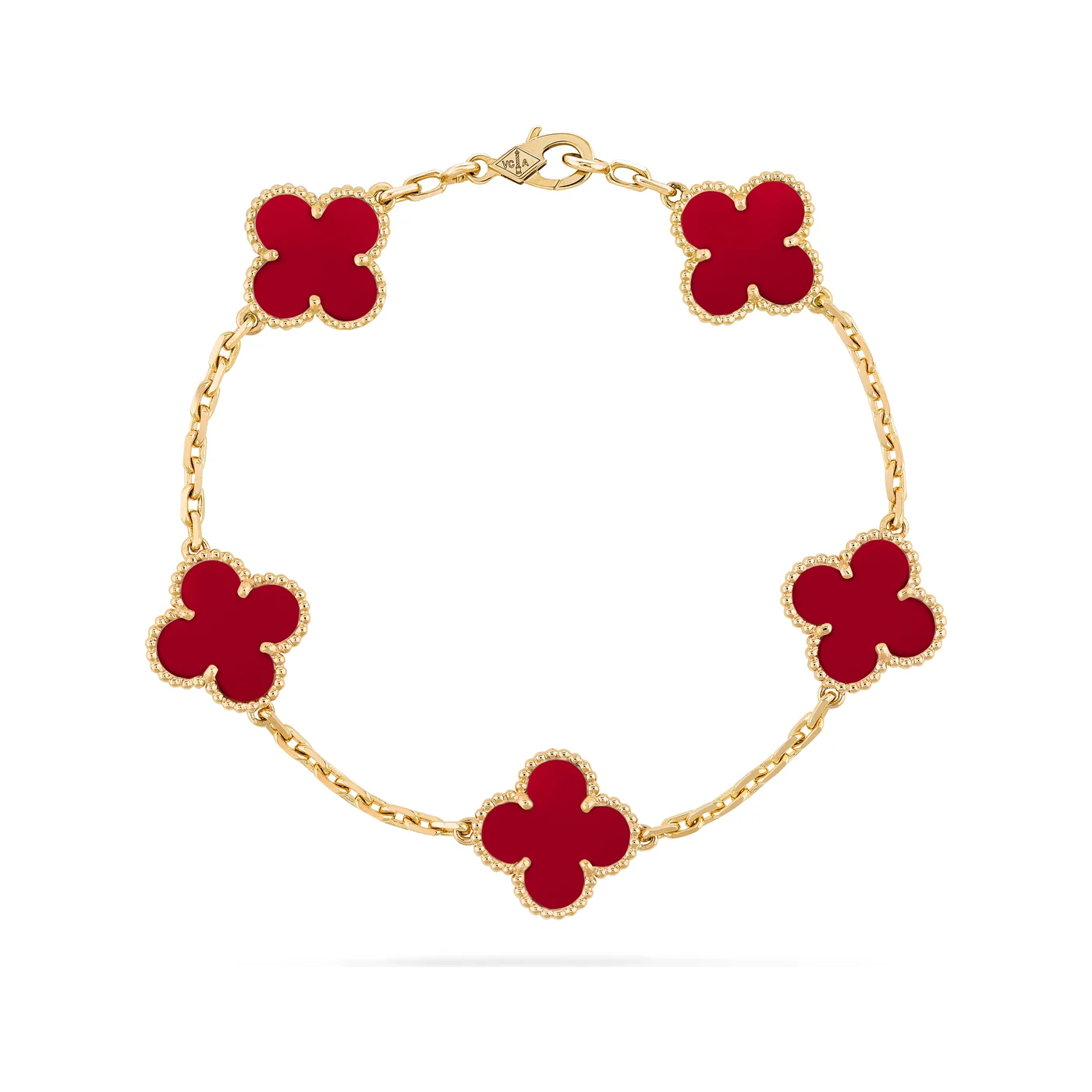 Carnelian Five-Motif Gold-Plated Clover Bracelet