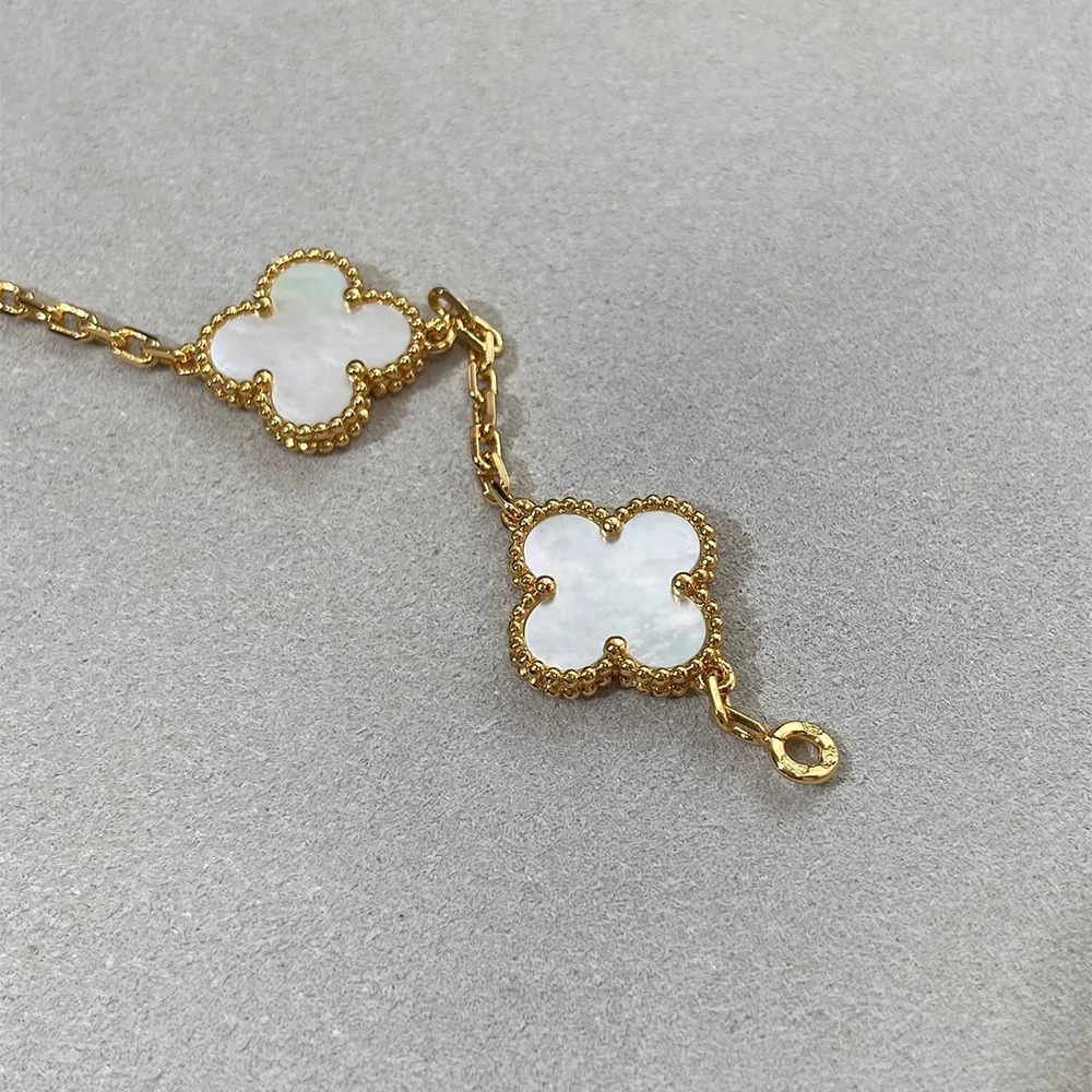 White Mother-of-Pearl Five-Motif Gold-Plated Clover Bracelet - Image 3