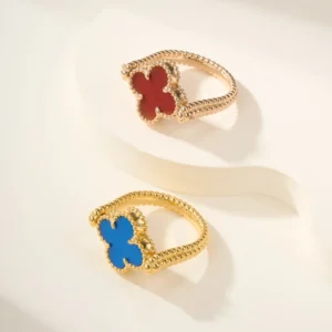 Reversible Clover Double-Band Gold-Plated Ring