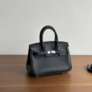 Black top layer cowhide platinum bag 20cm detail view 1