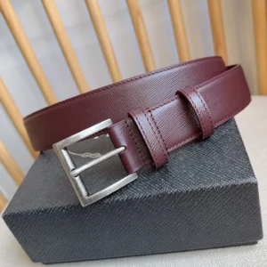 Unisex Classic Leather Belt with Polished Geometric Buckle, 35 mm detail view 1