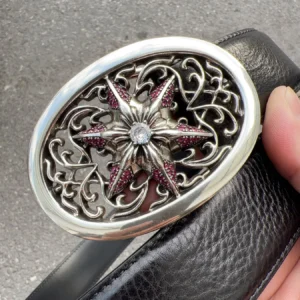 Unisex Classic Leather Belt with Crystal-Detail Statement Buckle, 38 mm detail view 1