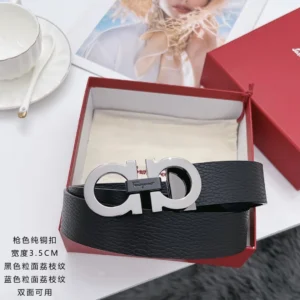 Men's Heritage Reversible Leather Belt with Sculpted Double-Ring Buckle, 35 mm detail view 1