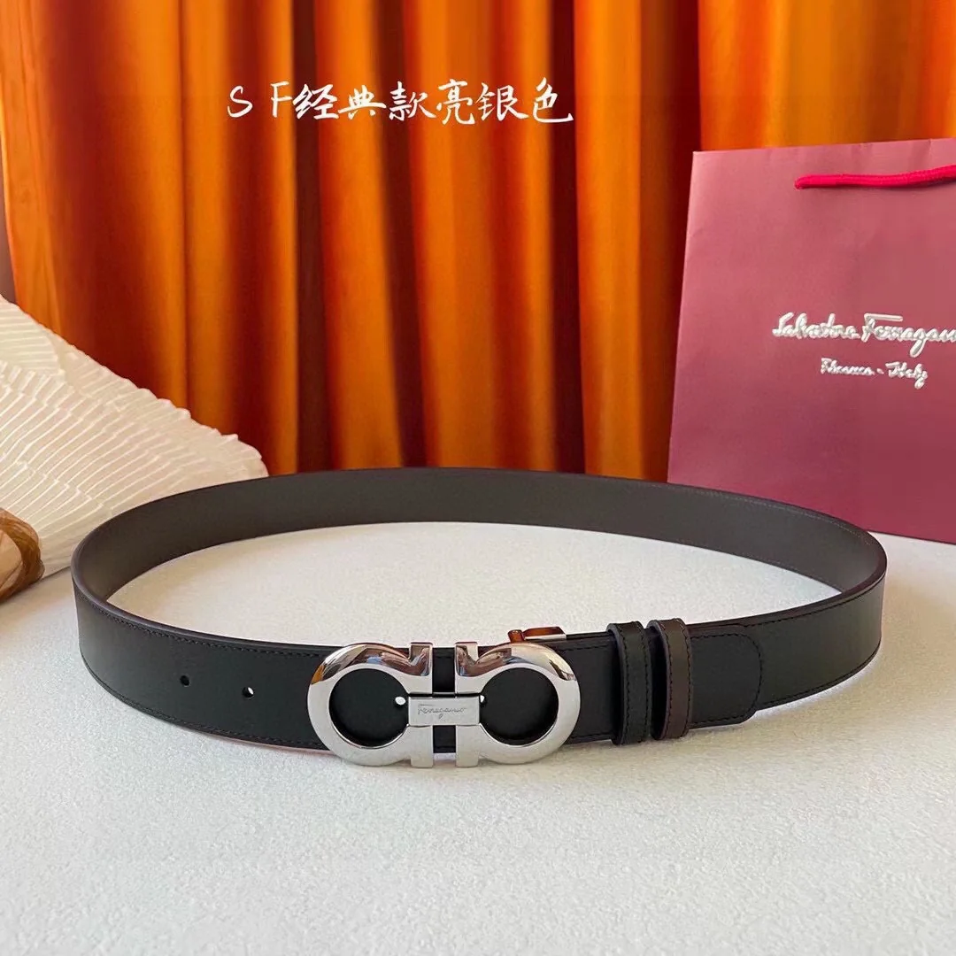 Men's Refined Reversible Leather Belt with Sculpted Double-Ring Buckle, 35 mm detail view 6