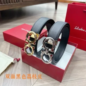Men's Modern Reversible Leather Belt with Sculpted Double-Ring Buckle, 35 mm main product image