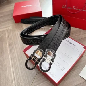 Men's Modern Textured Leather Belt with Sculpted Double-Ring Buckle, 35 mm main product image