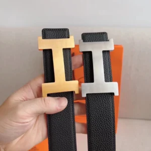 Men's Modern Reversible Leather Belt with Geometric H Buckle, 38 mm main product image