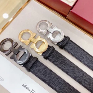 Men's Signature Textured Leather Belt with Sculpted Double-Ring Buckle, 35 mm main product image