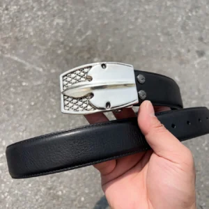 Unisex Modern Leather Belt with Ornate Engraved Statement Buckle, 38 mm main product image