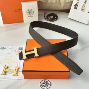 Men's Grained Leather Belt with Geometric H Buckle, 38 mm main product image