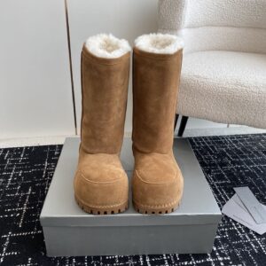 Beige plush knee-high boots