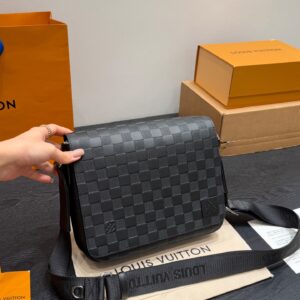 Black checkered leather messenger bag