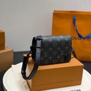 Black top-grain cowhide monogram messenger bag